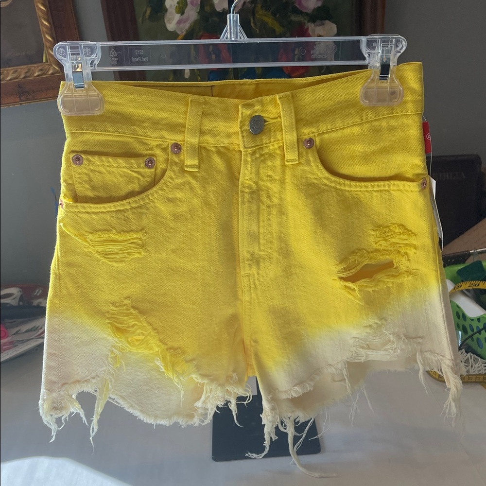 Denimist Yellow Denim Shorts NWT Size XX (24) High Rise Jean Shorts distressed